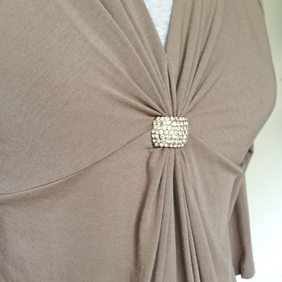 Nygard Tan Sparkly Broach Embellished Top S - Picture 2 of 5